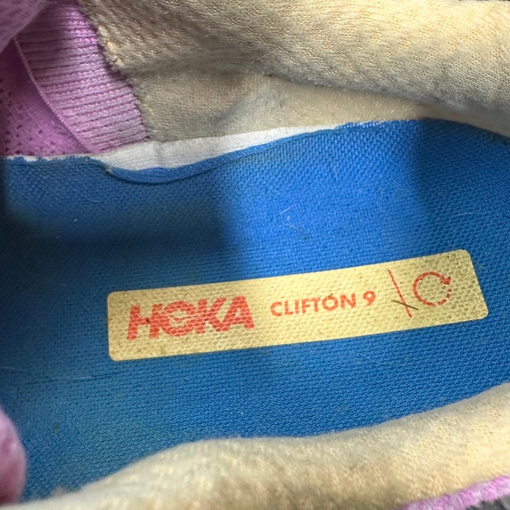 Hoka One One Clifton 9 Shoes Womens 11D Wide Pink Blue Comfort Chunky Sneakers - Picture 11 of 13